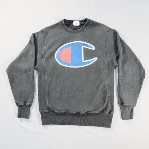 Champion Sweatshirt Mens Small Black Reverse Weave Pullover Logo Script Sport